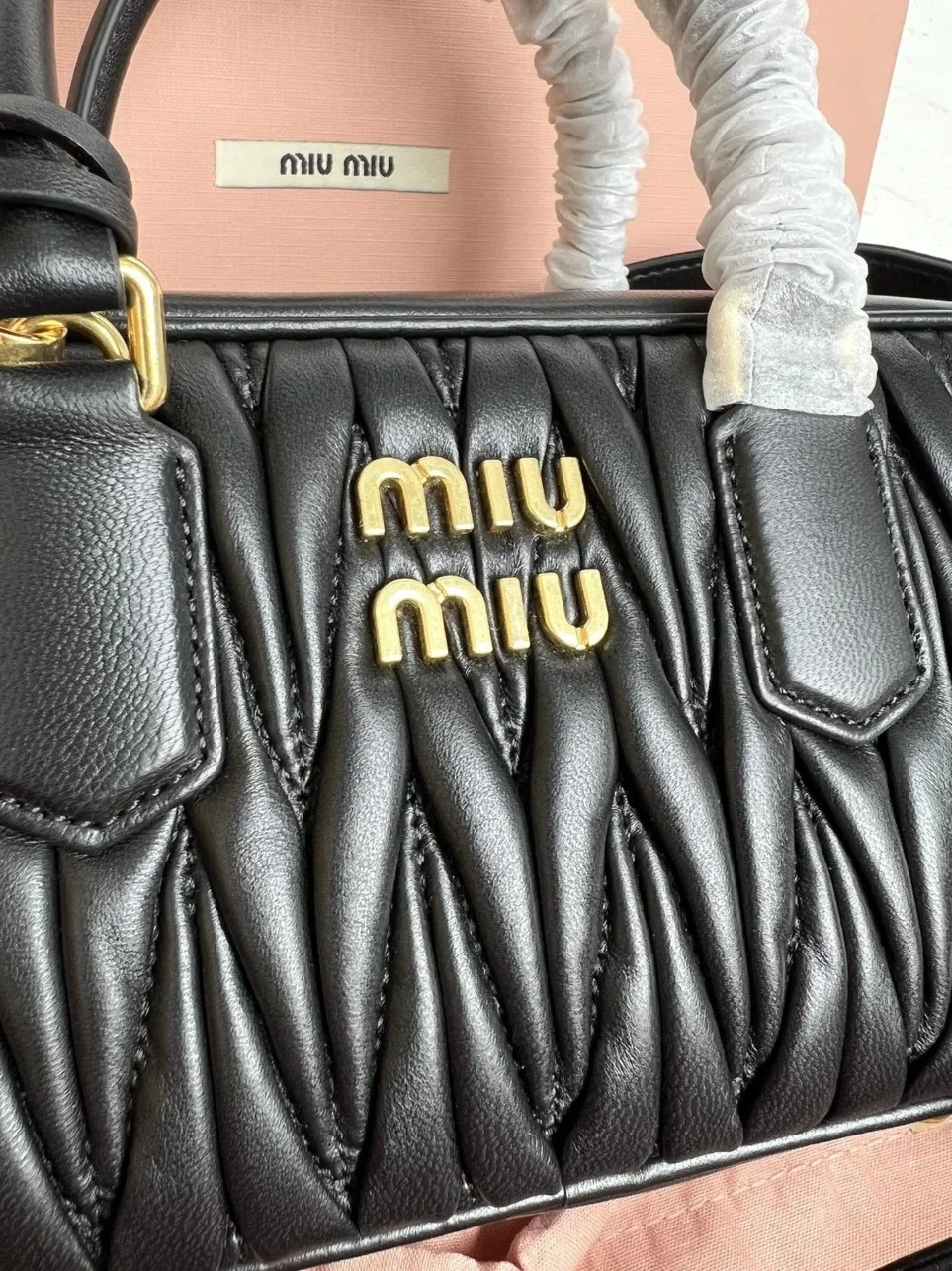 Miu Miu Arcadie Large Bag in Black Matelasse Leather product view 8