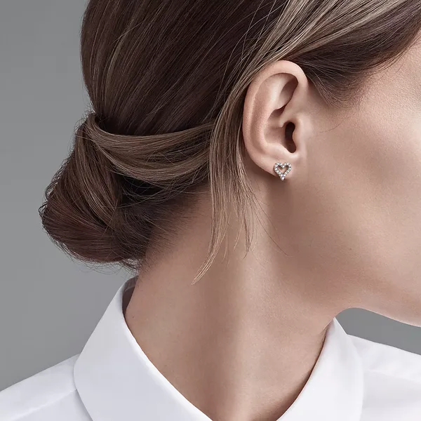 Tiffany & Co. Pavé-Effect Open Heart Stud Earrings Silver-Tone product view 5