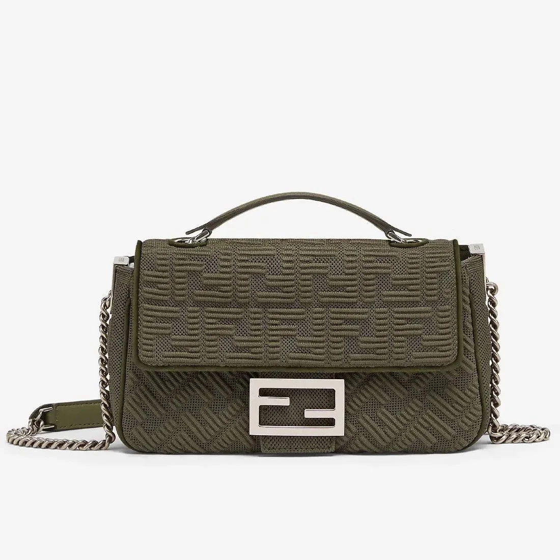 Fendi Baguette Chain Midi Bag In Green FF Fabric product view 1