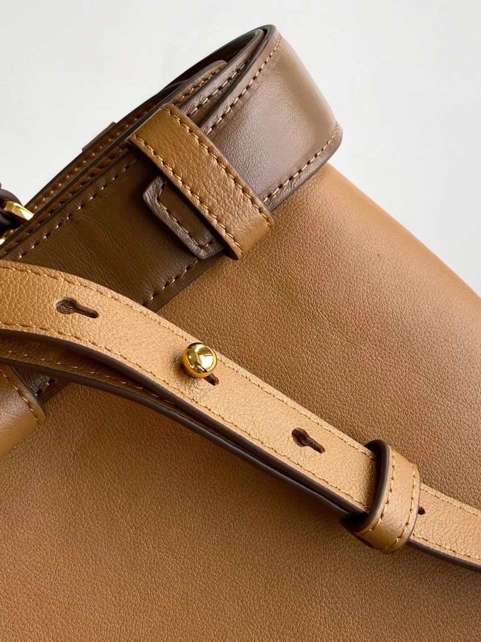 Prada Buckle Large Handbag with Belt in Caramel Calfskin product view 6