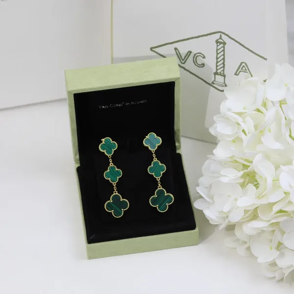 Van Cleef & Arpels Alhambra Green Three-Motif Gold-Tone Drop Earrings product view 7