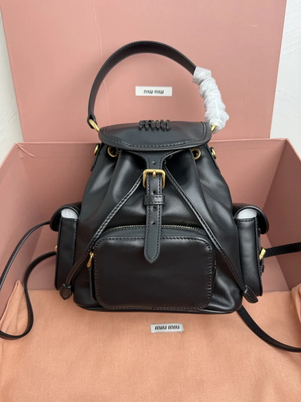 Miu Miu Small Backpack in Black Calfskin product view 5