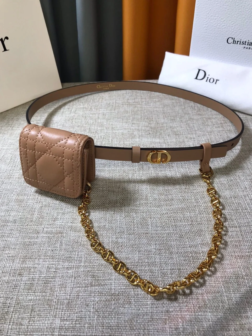 Dior Caro 15MM Belt with Removable Pouch in Beige Calfskin product view 3