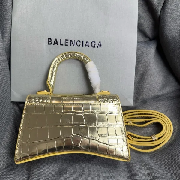Balenciaga Hourglass XS Bag in Gold Croc-Embossed Calfskin product view 2