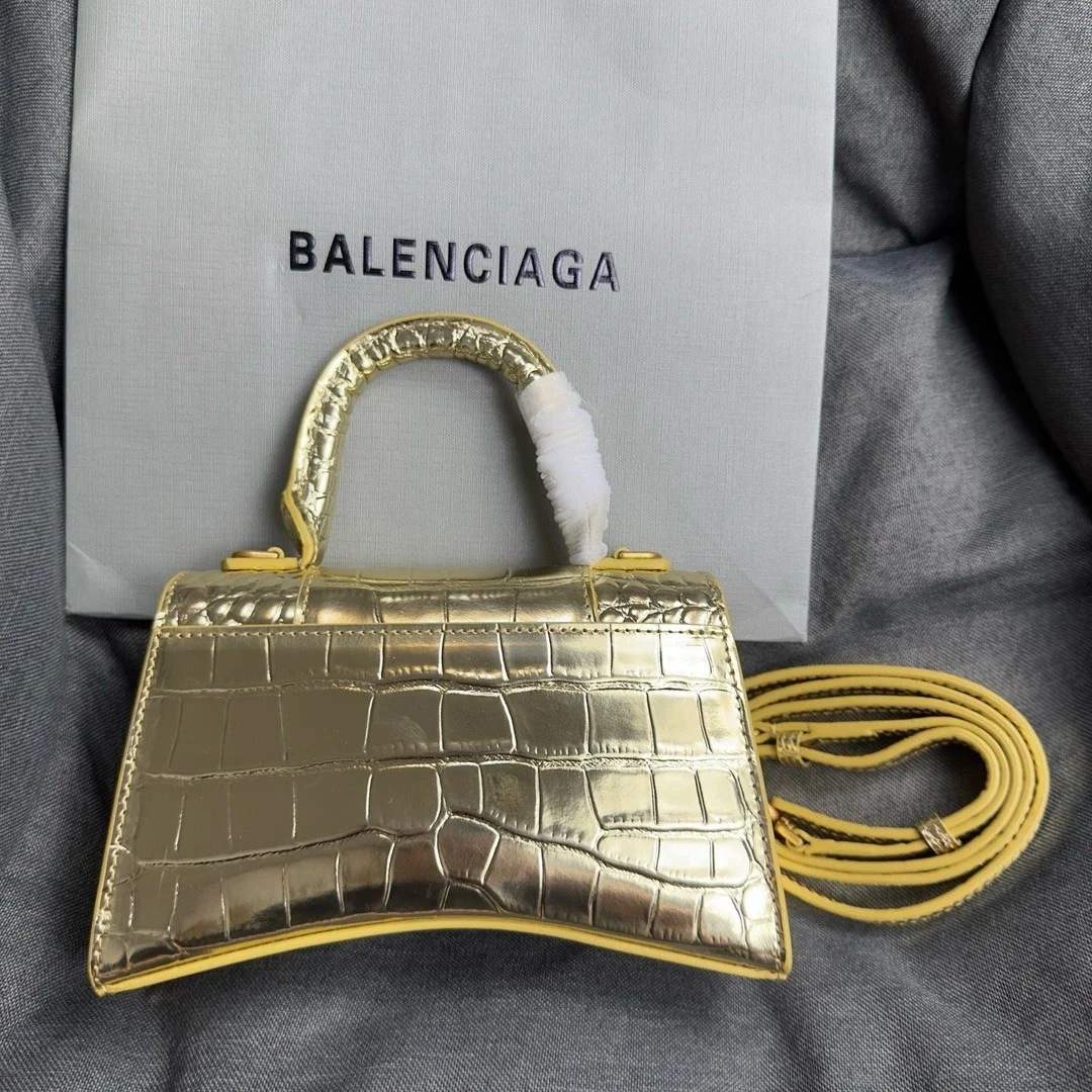 Balenciaga Hourglass XS Bag in Gold Croc-Embossed Calfskin product view 2