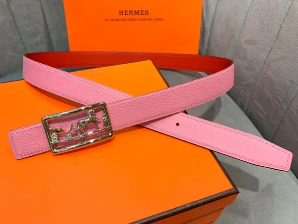 Hermès Pink/Red Reversible Belt with Silver-Tone Horse-and-Carriage Buckle product photo
