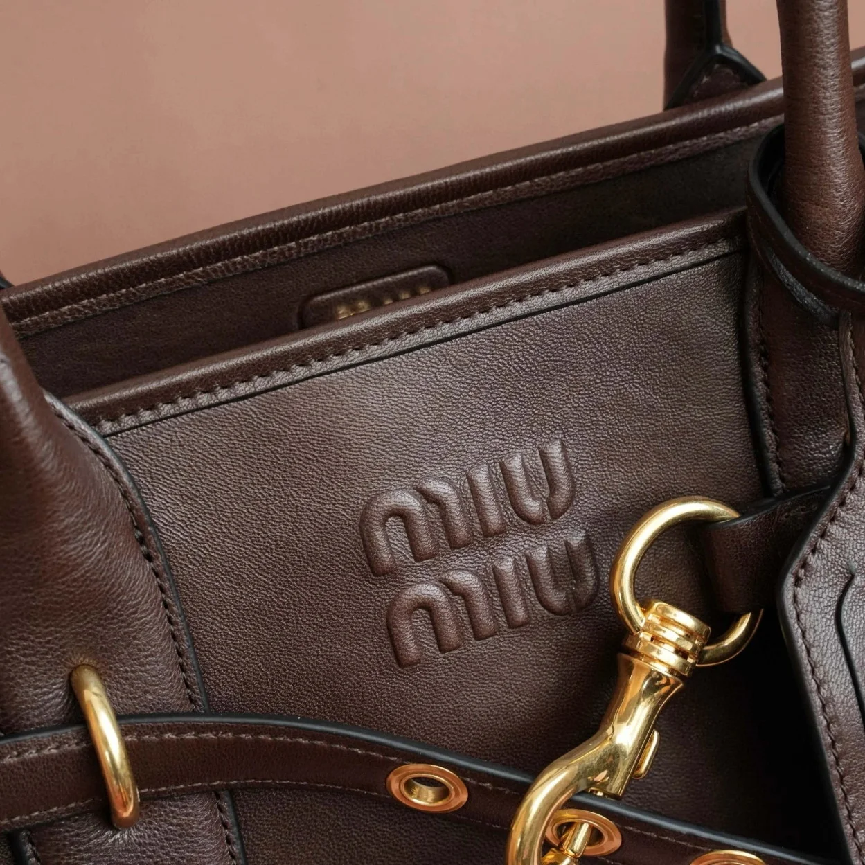Miu Miu Aventure Large Shopper Bag in Briarwood Nappa Leather product view 12