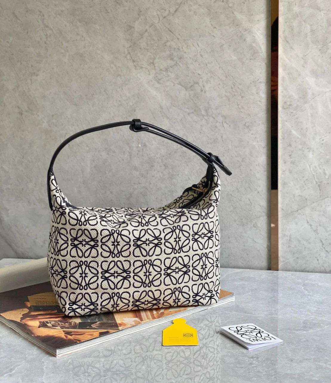 Loewe Cubi Medium Bag in White Anagram Jacquard product view 7