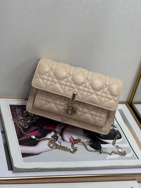 Dior Lady Dior Chain Pouch In Beige Cannage Lambskin product view 9