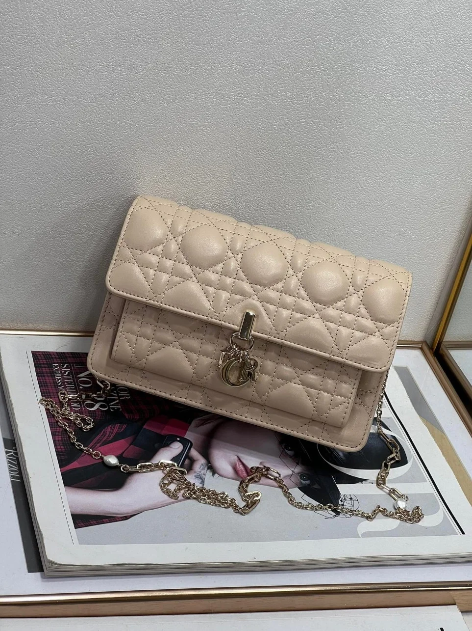 Dior Lady Dior Chain Pouch In Beige Cannage Lambskin product view 9