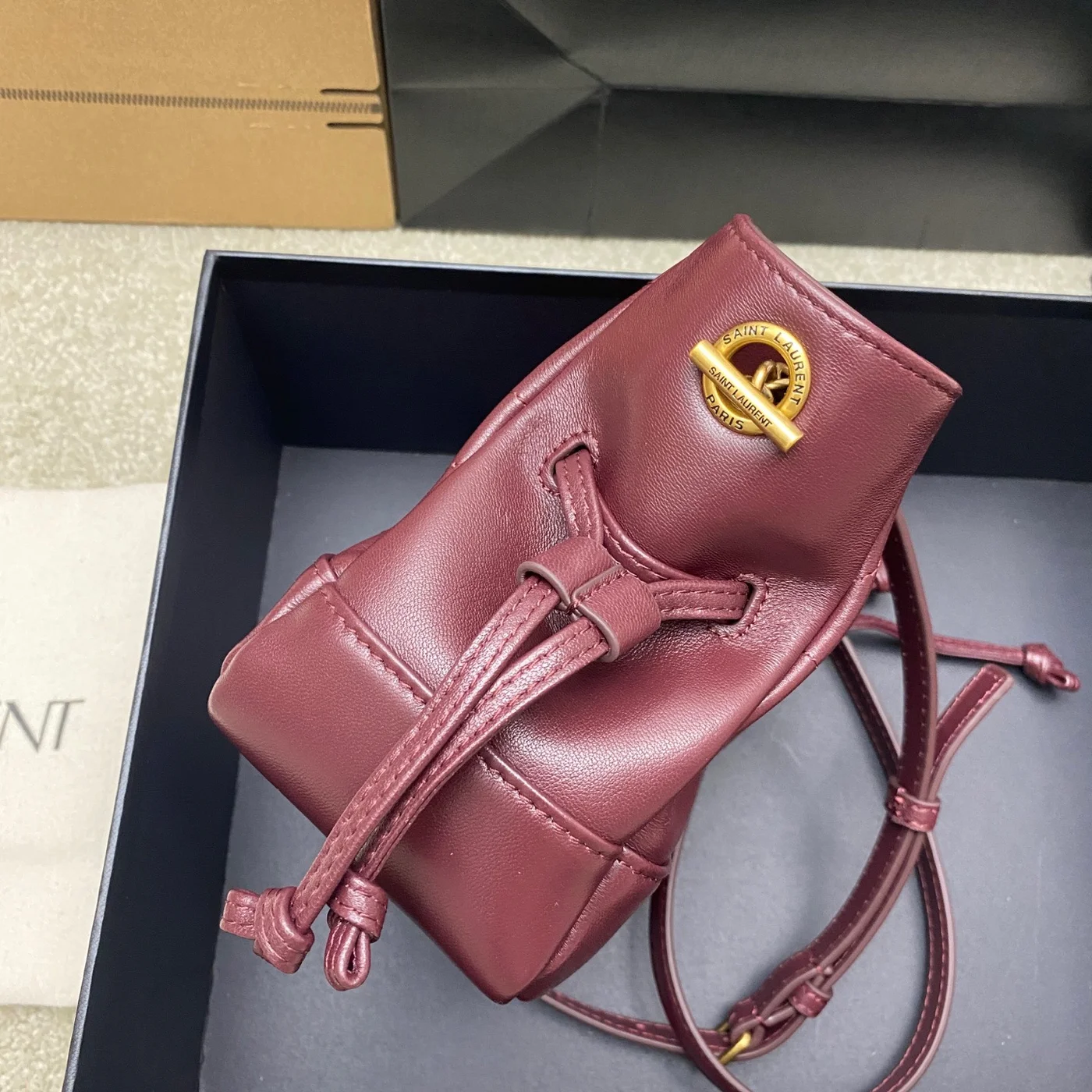 Saint Laurent Jamie Mini Shoulder Pouch — Burgundy product view 3