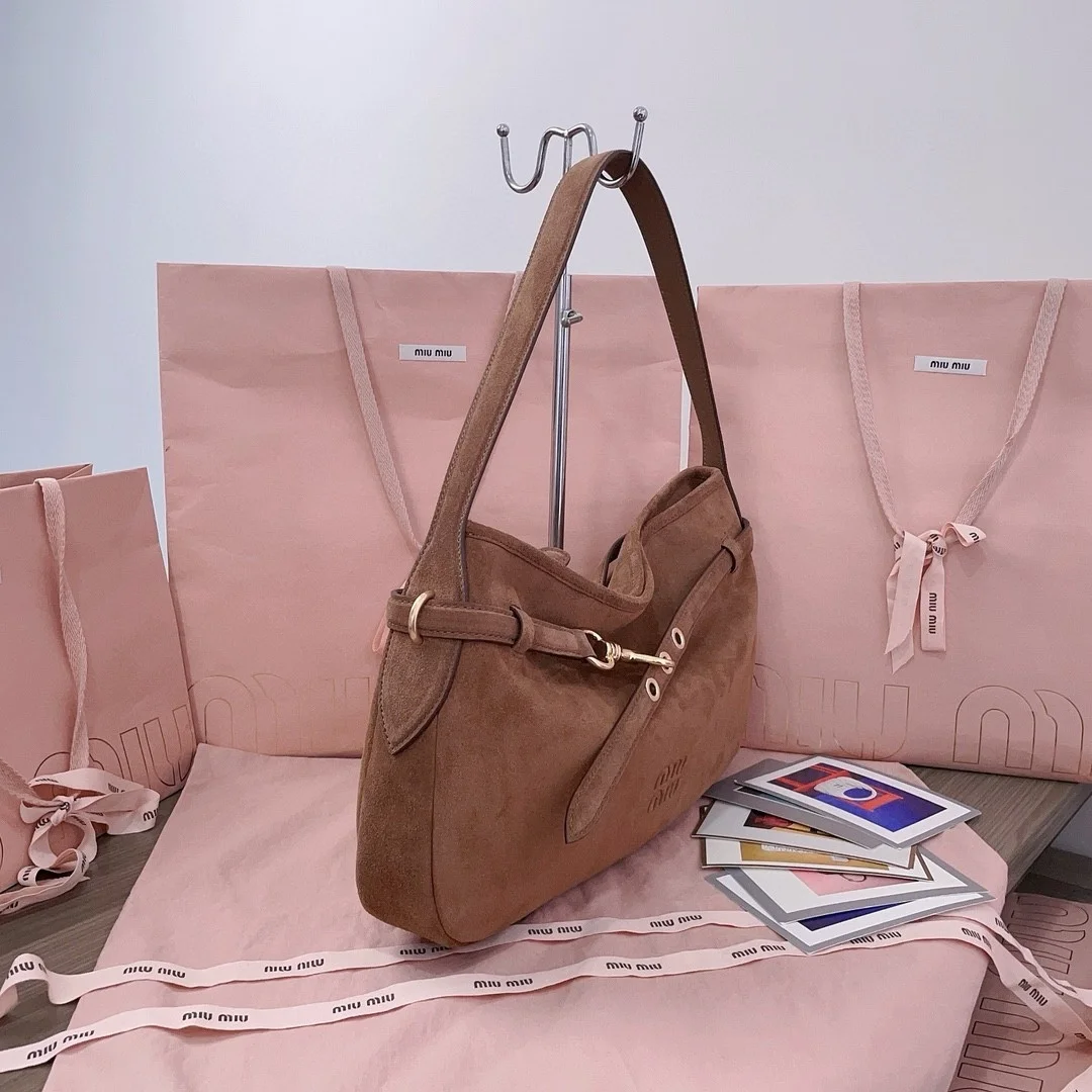 Miu Miu Aventure Medium Shoulder Bag in Brown Suede Leather product view 2