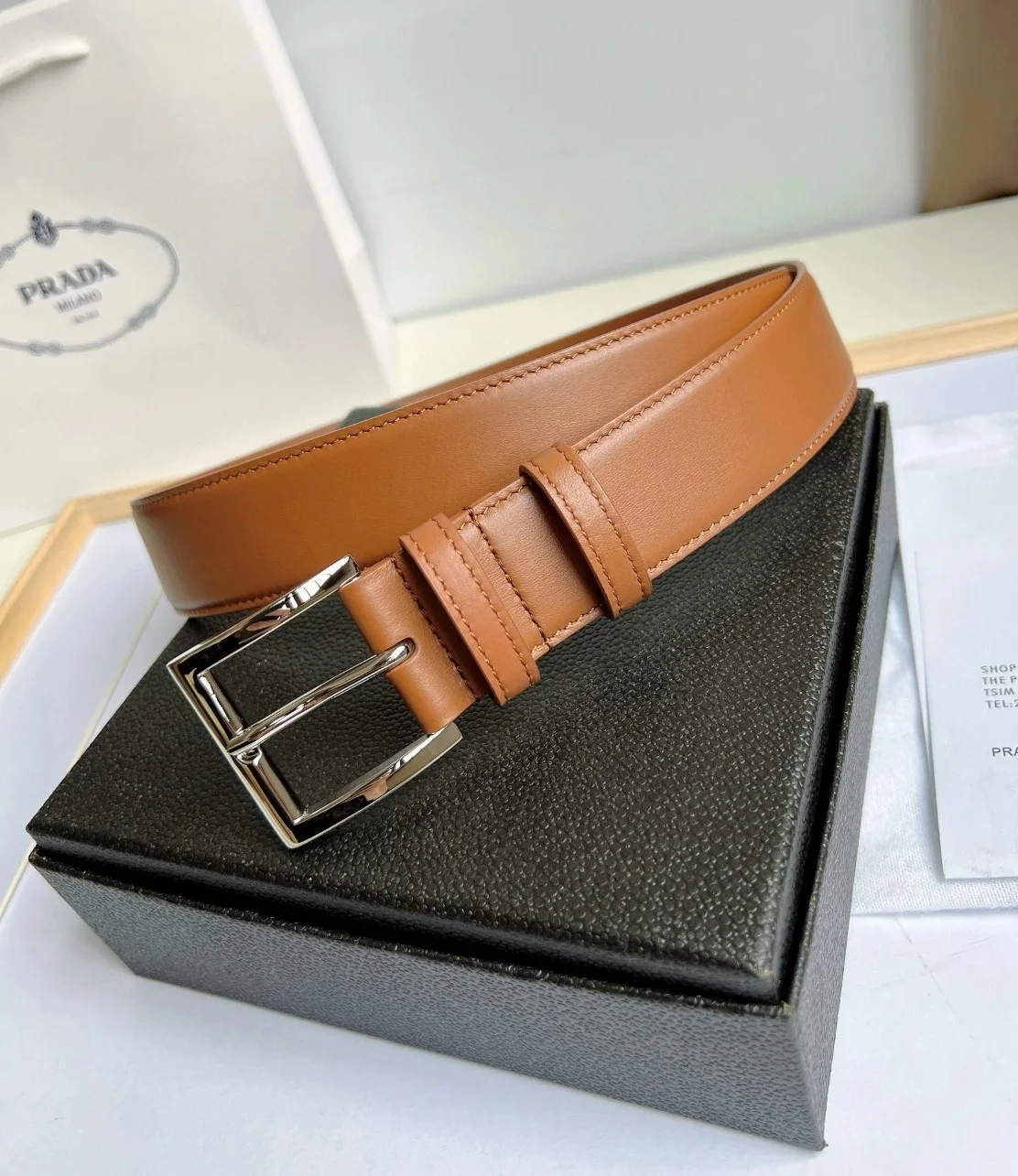 Prada 35MM Belt in Brown Smooth Calfskin product view 6