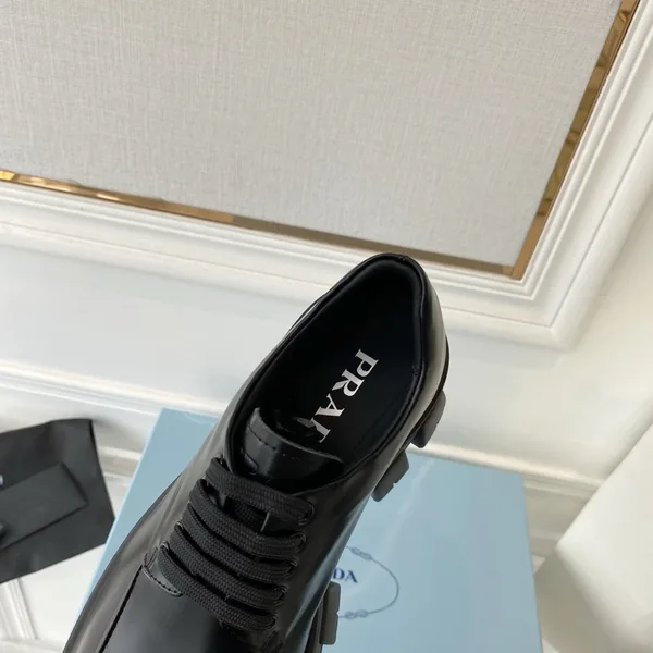 Prada Monolith Lace-up Loafers in Black Brushed Leather product view 3