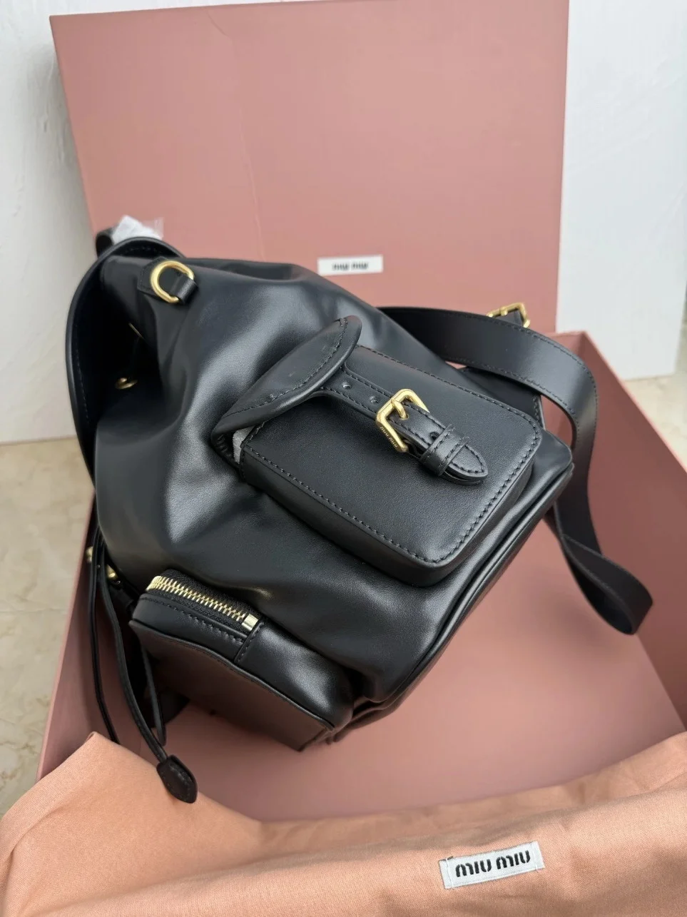 Miu Miu Large Backpack in Black Calfskin product view 4