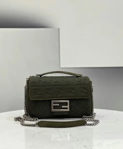 Fendi Baguette Chain Midi Bag In Green FF Fabric product view 2