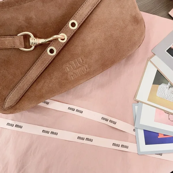 Miu Miu Aventure Small Shoulder Bag in Brown Suede Leather product view 7
