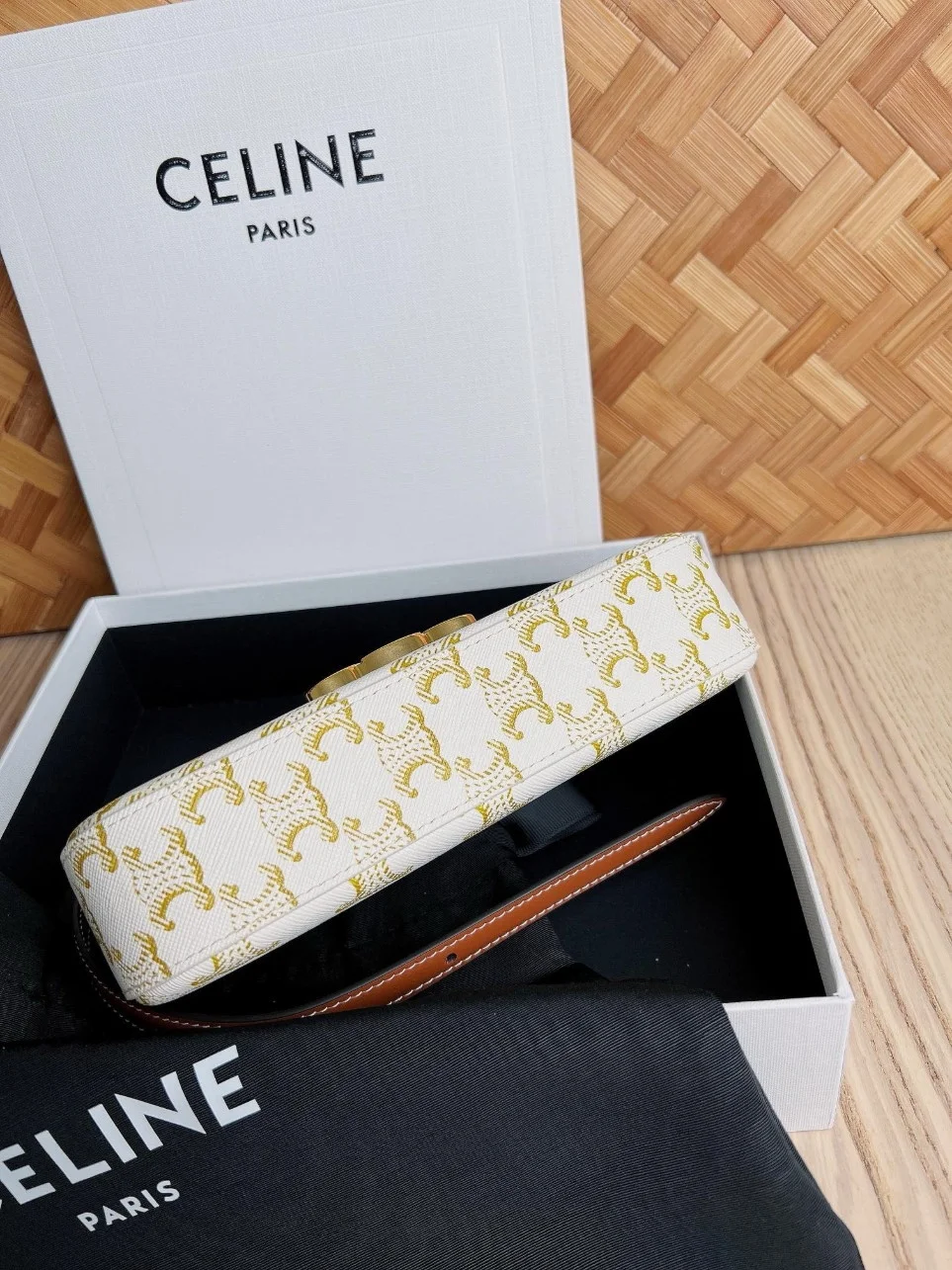 Celine Claude Shoulder Bag in White Triomphe Canvas product view 9