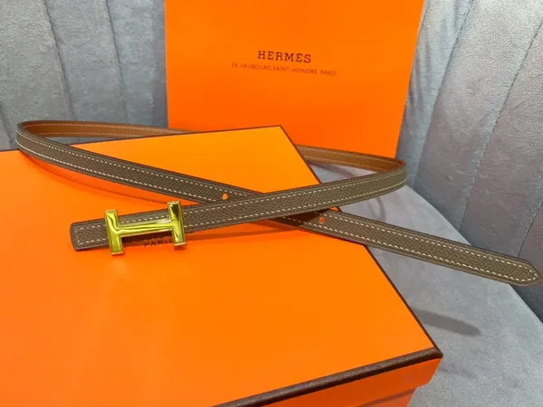 Hermès Tan/Grey Reversible Belt with Gold-Tone Slim H Buckle product view 3