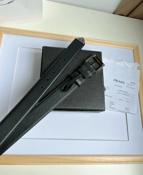 Prada 35MM Belt in Black Smooth Calfskin product view 3