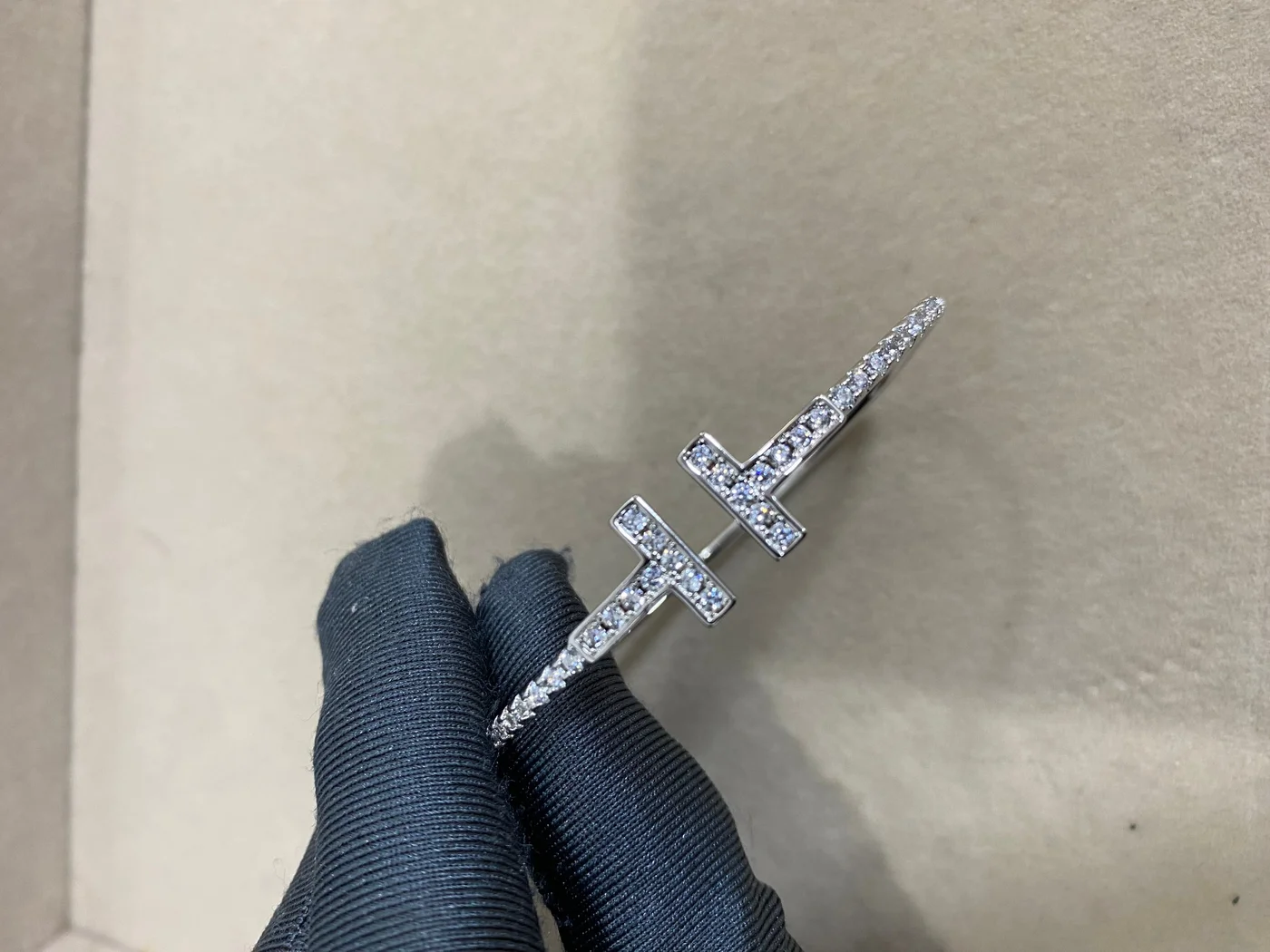 Tiffany & Co. Double T Square-Bar Pavé-Effect Cuff Silver-Tone product view 1