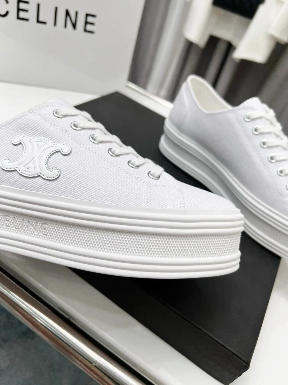 Celine Women’s Jane Low-top Sneakers in White Canvas product view 2