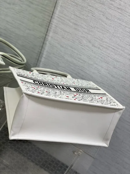 Dior Dioramour Medium Book Tote Bag with Strap in Je Vous Adore Embroidery and White Calfskin product view 8