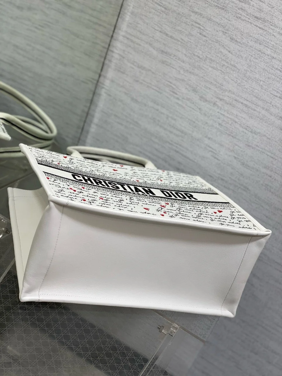 Dior Dioramour Medium Book Tote Bag with Strap in Je Vous Adore Embroidery and White Calfskin product view 8