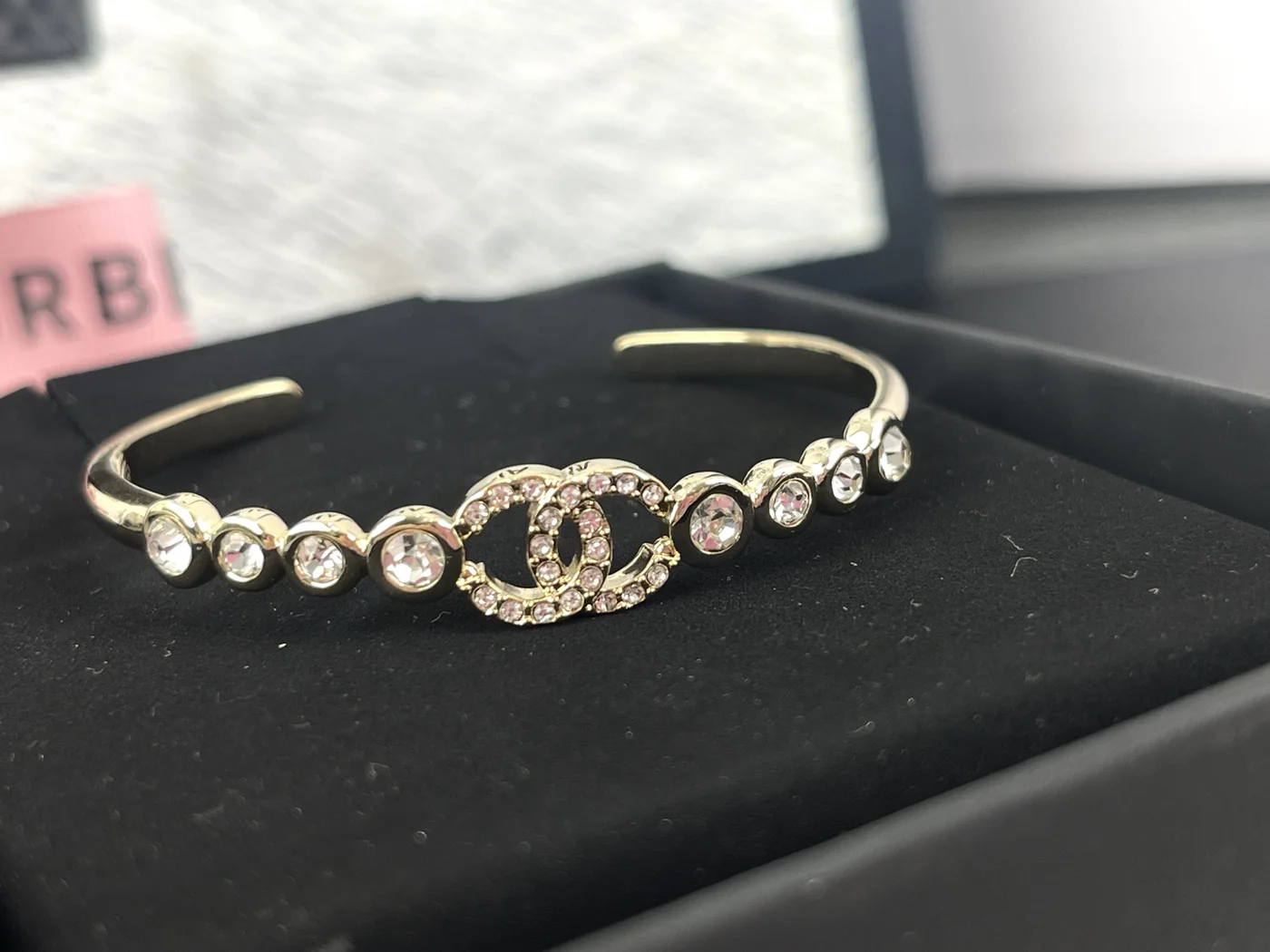 Chanel Rhinestone CC Open Cuff Gold-Tone product view 1