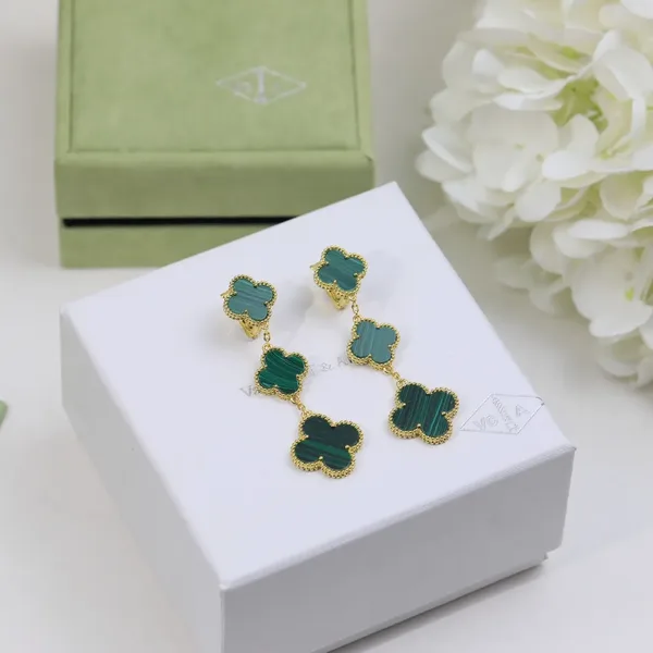 Van Cleef & Arpels Alhambra Green Three-Motif Gold-Tone Drop Earrings product view 6