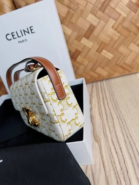 Celine Claude Shoulder Bag in White Triomphe Canvas product view 6