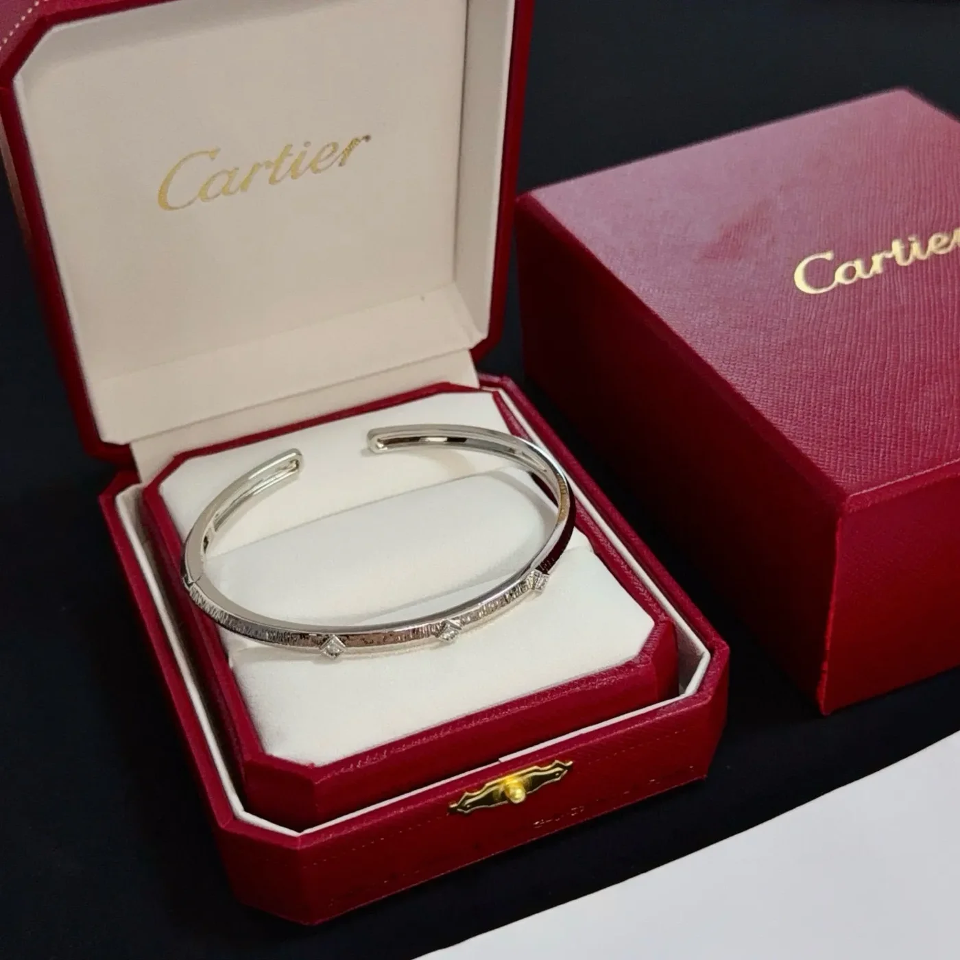 Cartier Silver-Tone Polished Open Cuff with Pave-Effect Ends product view 1