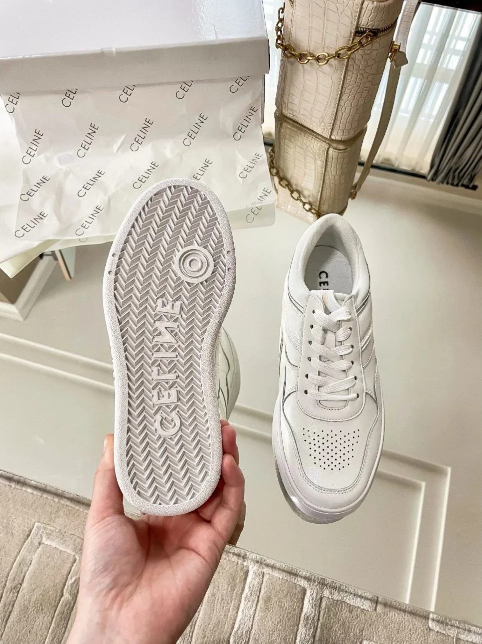 Celine Women’s Trainer Low-top Sneakers in White Leather product view 5