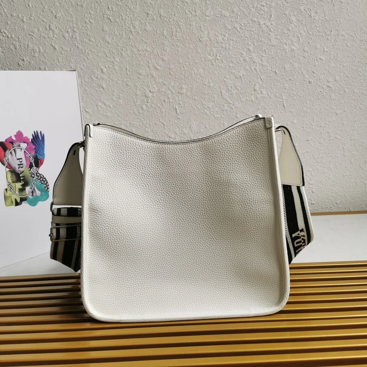 Prada Hobo Bag in White Grained Leather product view 9