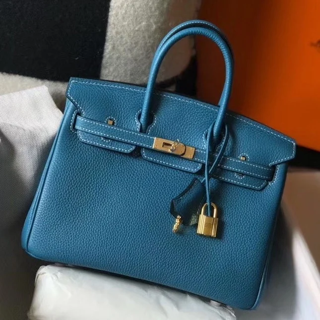 Hermes Birkin 25 Bag In Blue Jean Clemence Leather with GHW product view 1