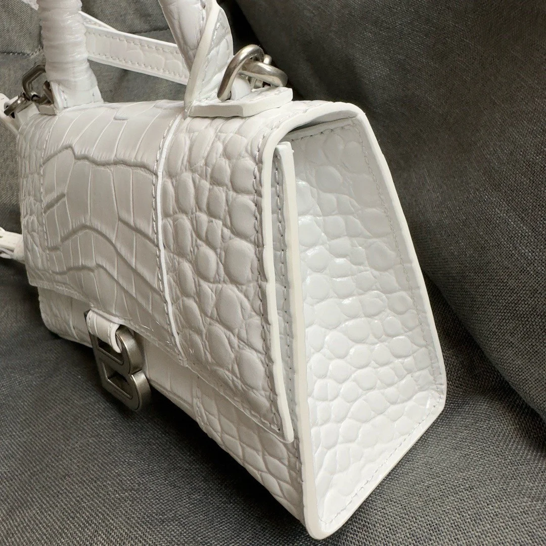 Balenciaga Hourglass XS Bag in White Croc-Embossed Calfskin product view 7