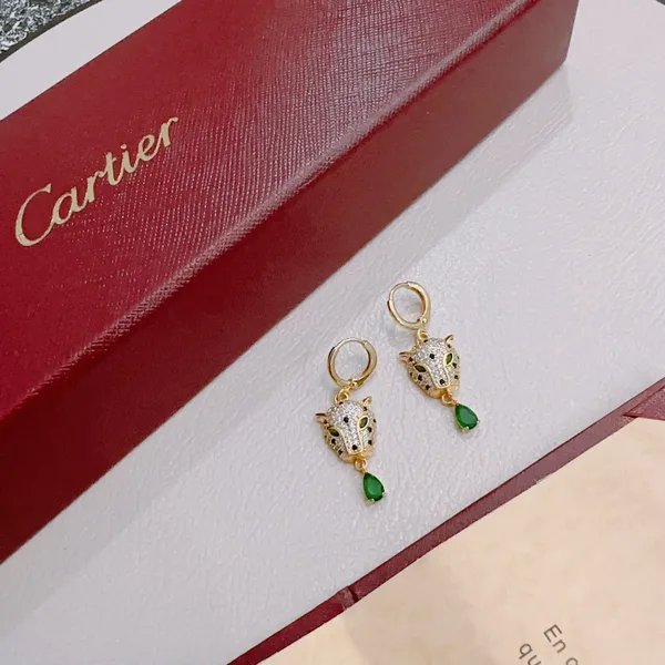Cartier Panthere Gold-Tone Panther Earrings with Green Drops product view 2