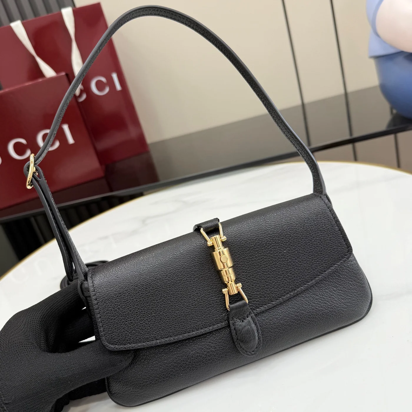 Gucci Jackie Small Shoulder Bag — Black with Gold-Tone Hardware product view 5