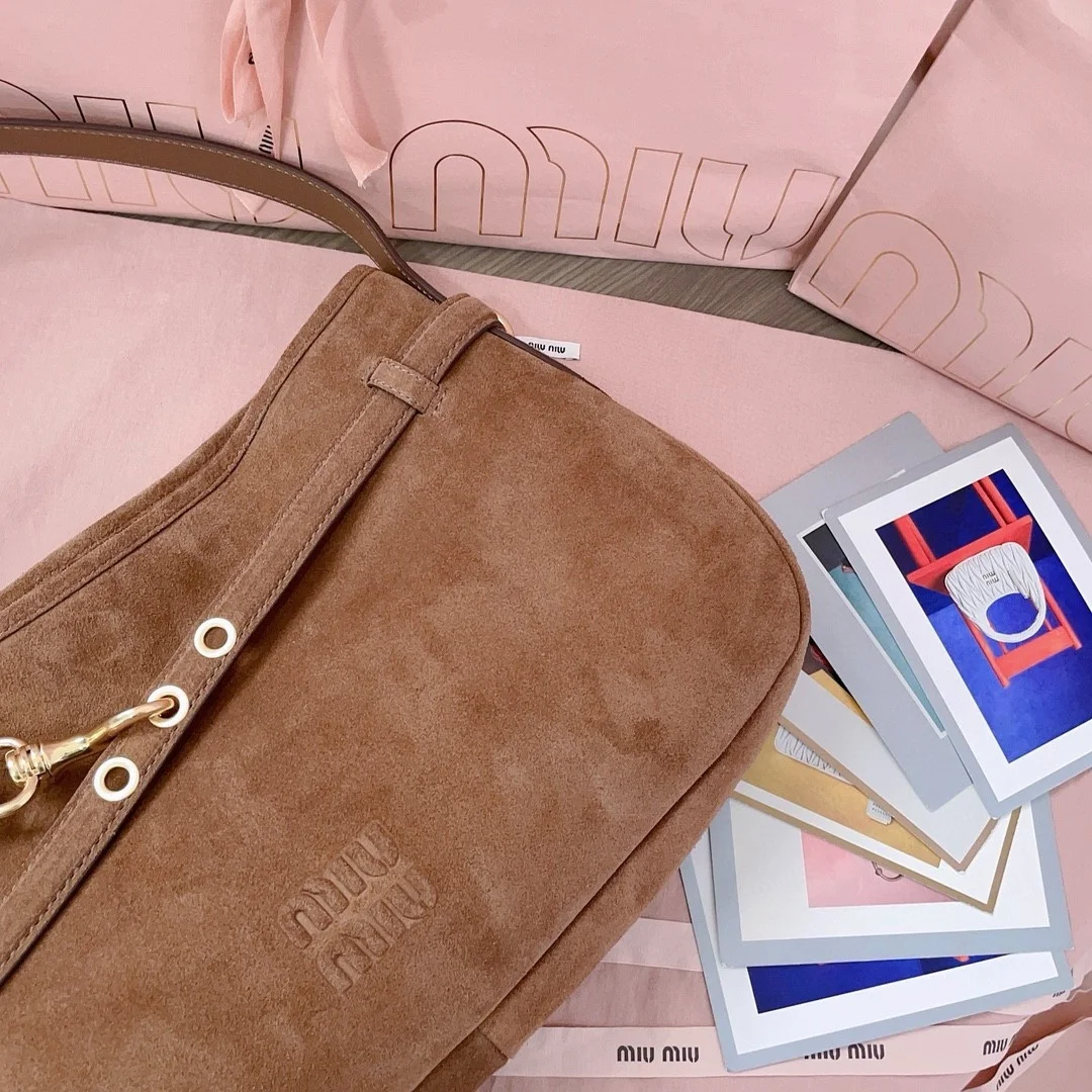 Miu Miu Aventure Medium Shoulder Bag in Brown Suede Leather product view 5