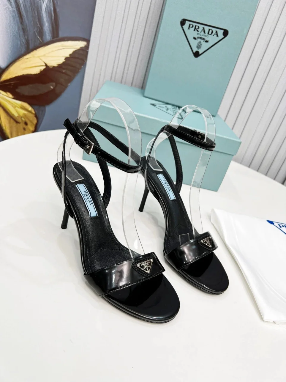 Prada Heel Sandals 85mm In Black Brushed Leather product view 2