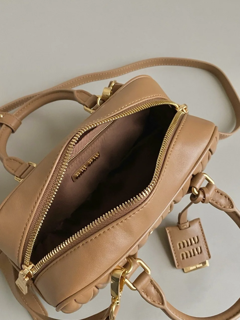 Miu Miu Arcadie Medium Bag in Caramel Matelasse Leather product view 9
