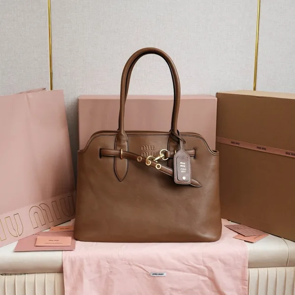 Miu Miu Aventure Large Shopper Bag in Brown Nappa Leather product view 3