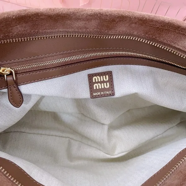 Miu Miu Aventure Medium Shoulder Bag in Brown Suede Leather product view 7