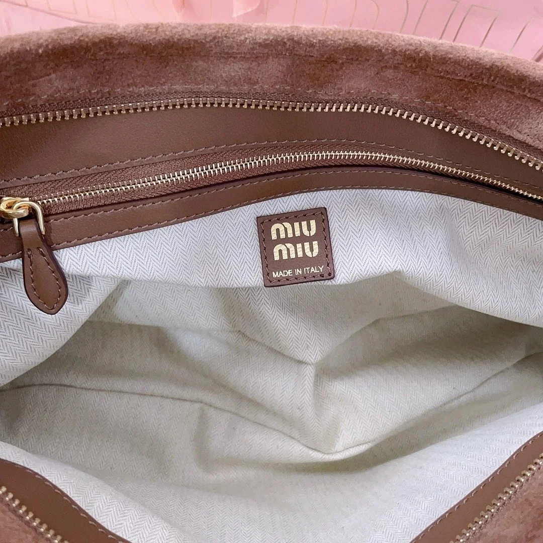 Miu Miu Aventure Medium Shoulder Bag in Brown Suede Leather product view 7