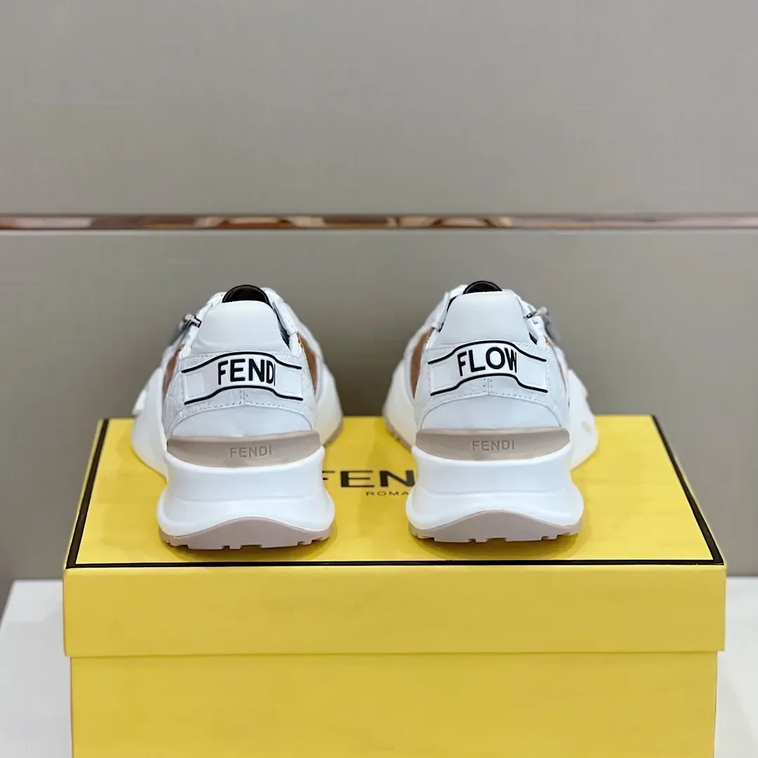 Fendi Flow Low-Top Sneakers in Brown & White product view 6