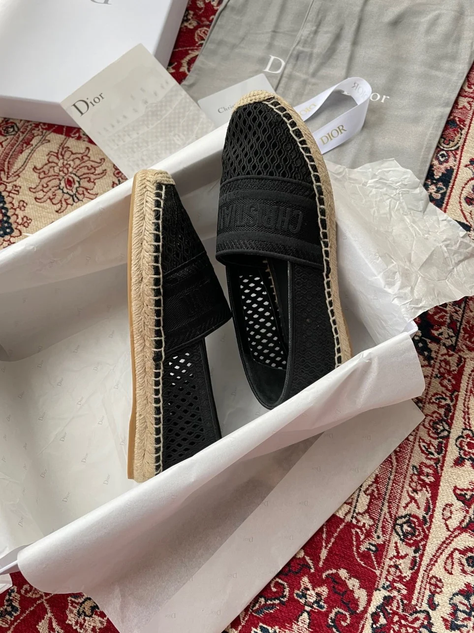 Dior Granville Espadrilles In Black Mesh Embroidery product view 9