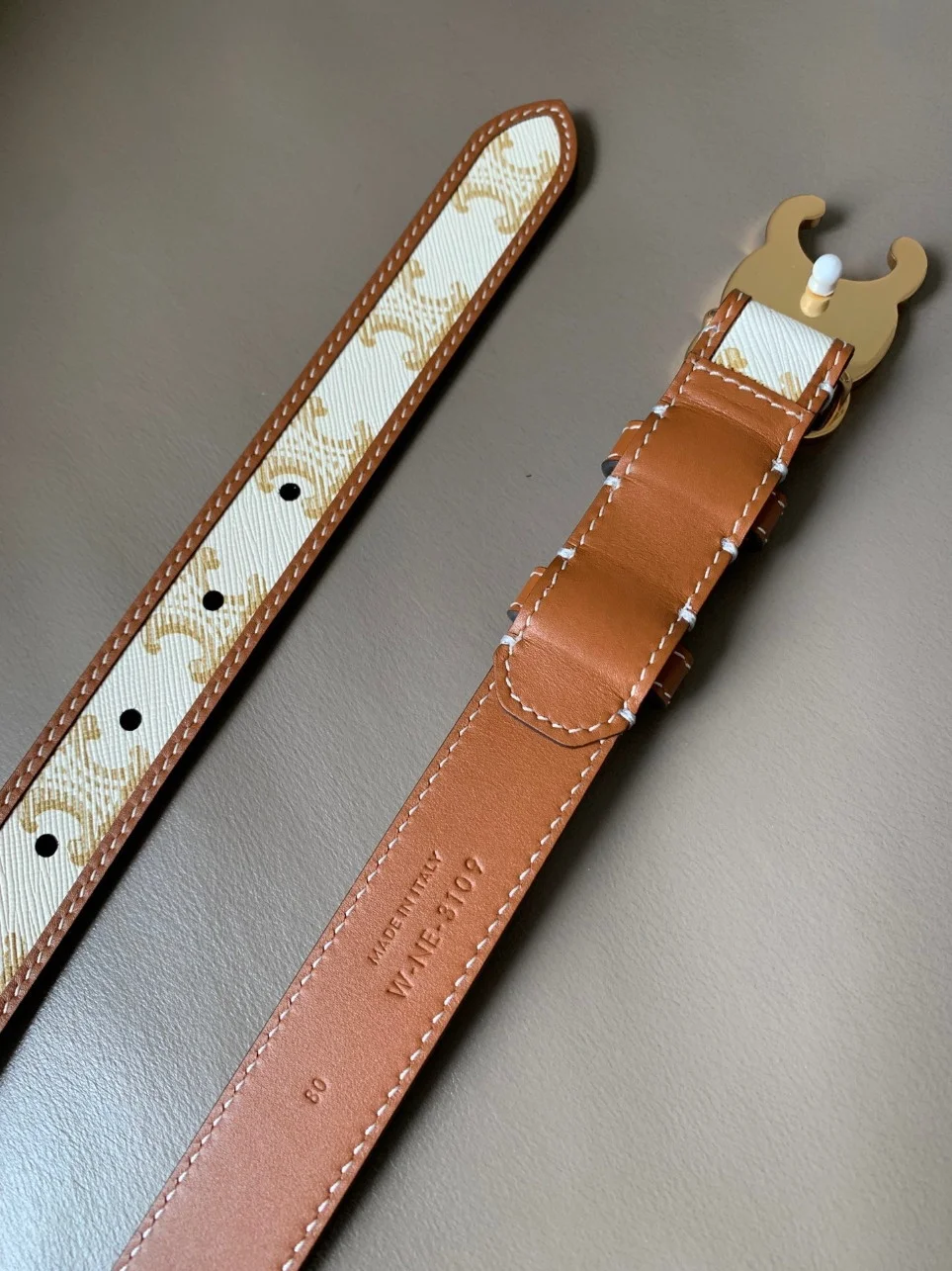 Celine Medium Triomphe Belt 25MM in White Triomphe Canvas product view 7