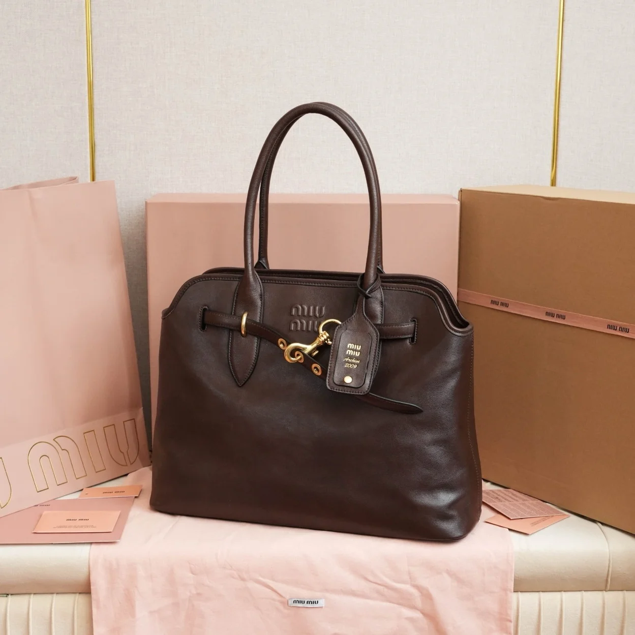 Miu Miu Aventure Large Shopper Bag in Briarwood Nappa Leather product view 3
