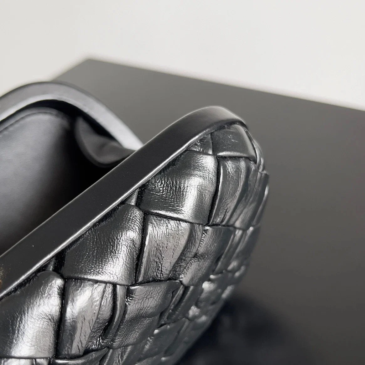 Bottega Veneta Knot Minaudiere Clutch In Black Foulard Intreccio Leather product view 2