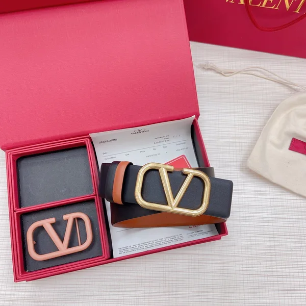 Valentino VLogo Reversible Belt 40mm in Brown and Black Calfskin product view 3